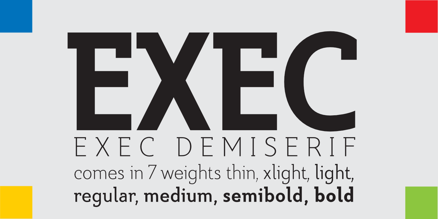 Beispiel einer Exec Demiserif Extra light-Schriftart